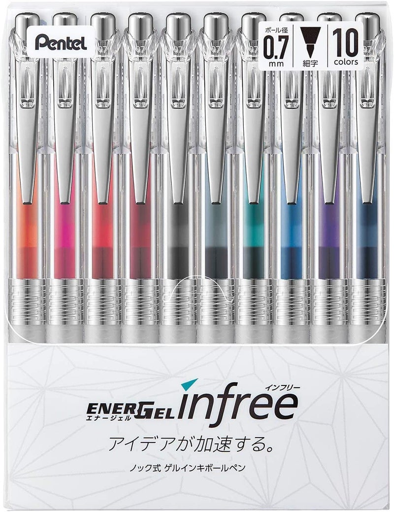 Pentel EnerGel Ink Ballpoint Pen (EnerGel Infree), 0.7mm ball, 10 Color Set (BL77TL-10) - Image 1