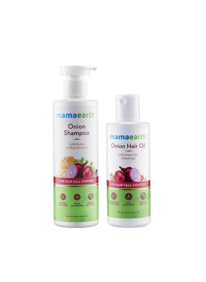 Mamaearth Anti Hair Fall Express Spa Range Hair Care Set With Onion Hair Oil + Onion Shampoo For Hair Fall Control 250Ml  - Image 1