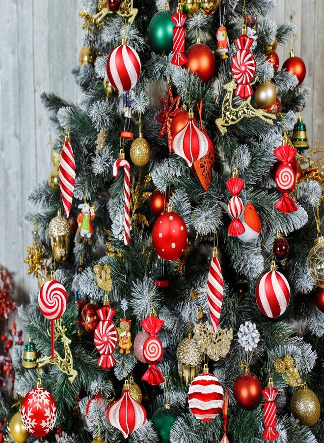 Fayoo Christmas Ornaments Candy Lollipop Set -48Pcs for Xmas Tree Decoration Hanging Plastic Gloss Candy Canes Ball Pendants for New Year Home Decor Party Supplies (Red) - Image 3
