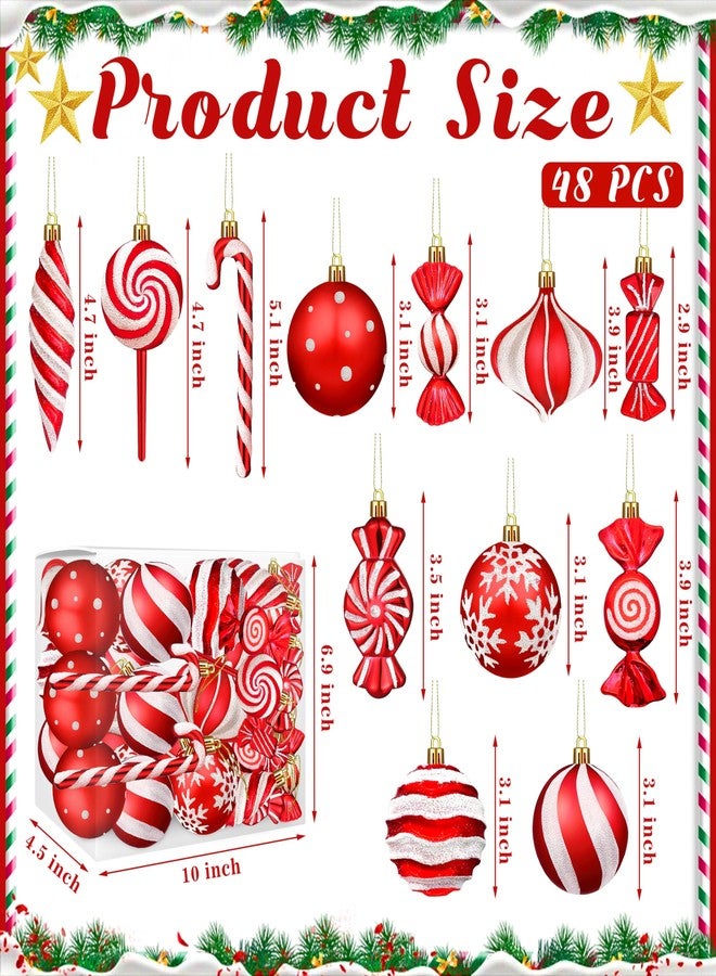 Fayoo Christmas Ornaments Candy Lollipop Set -48Pcs for Xmas Tree Decoration Hanging Plastic Gloss Candy Canes Ball Pendants for New Year Home Decor Party Supplies (Red) - Image 2