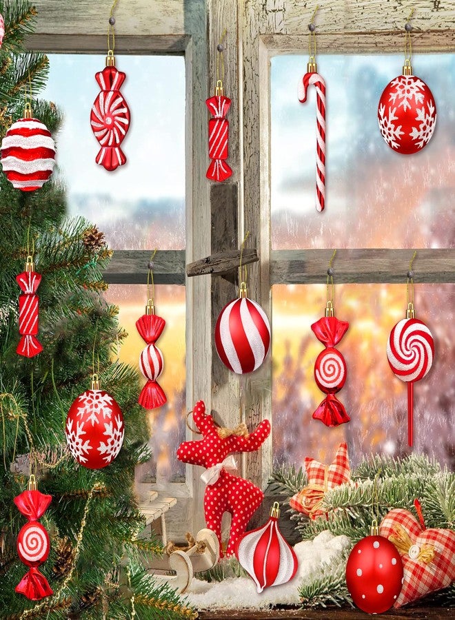 Fayoo Christmas Ornaments Candy Lollipop Set -48Pcs for Xmas Tree Decoration Hanging Plastic Gloss Candy Canes Ball Pendants for New Year Home Decor Party Supplies (Red) - Image 5