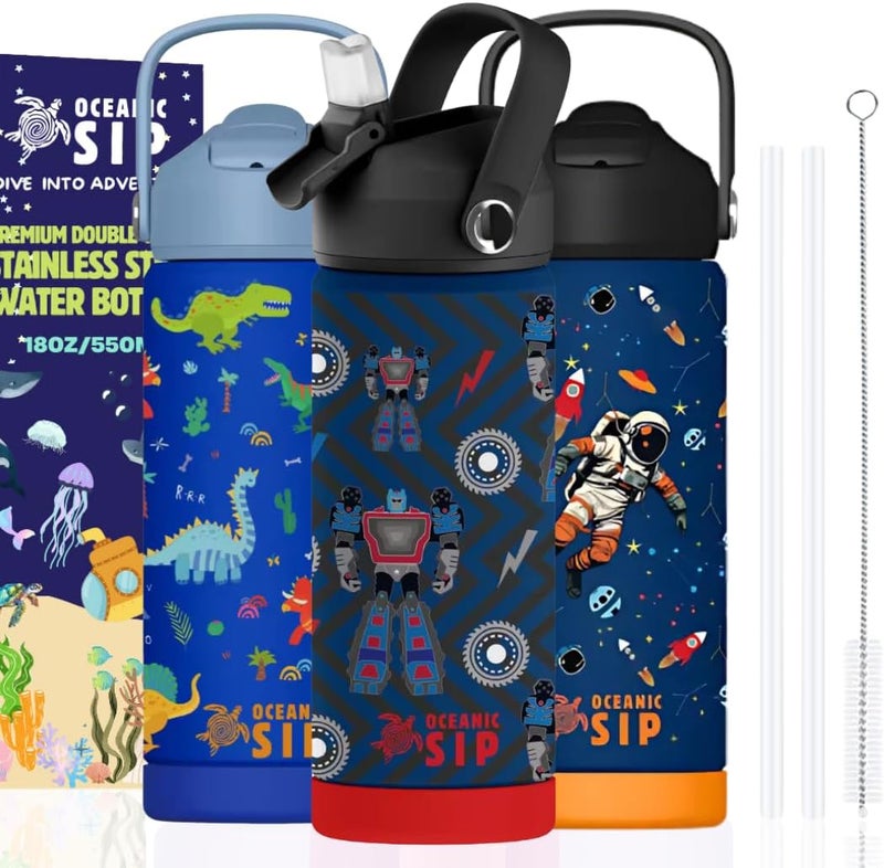Oceanic Boys Stainless Steel Water Bottle 550ml 18oz Double-Wall Vacuum Insulated 304 Stainless steel Water Bottle BPA FREE Leak  Proof - Image 1