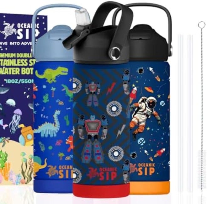 Oceanic Boys Stainless Steel Water Bottle 550ml 18oz Double-Wall Vacuum Insulated 304 Stainless steel Water Bottle BPA FREE Leak  Proof - Image 2
