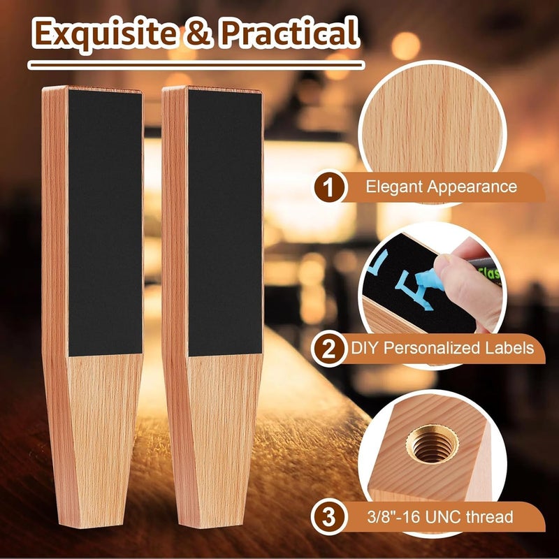 WELLBOM 2PCS Wood Beer Tap Handle Keg Handle 3/8"-16 UNC thread Keg Tap Handle Beech Tap Handles for Kegerator Beer Faucet with 3PCS Pen - Image 2