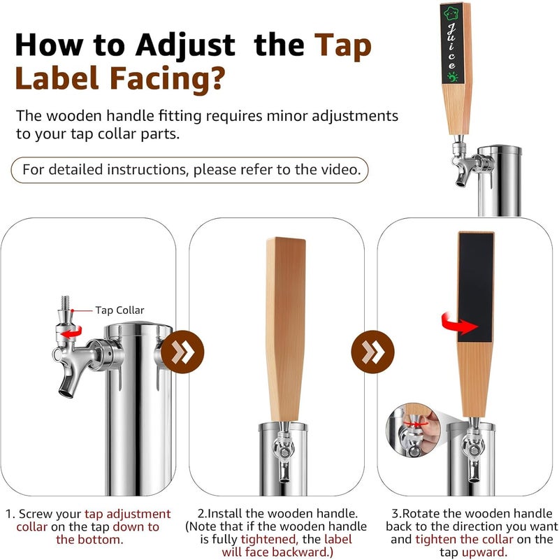 WELLBOM 2PCS Wood Beer Tap Handle Keg Handle 3/8"-16 UNC thread Keg Tap Handle Beech Tap Handles for Kegerator Beer Faucet with 3PCS Pen - Image 5