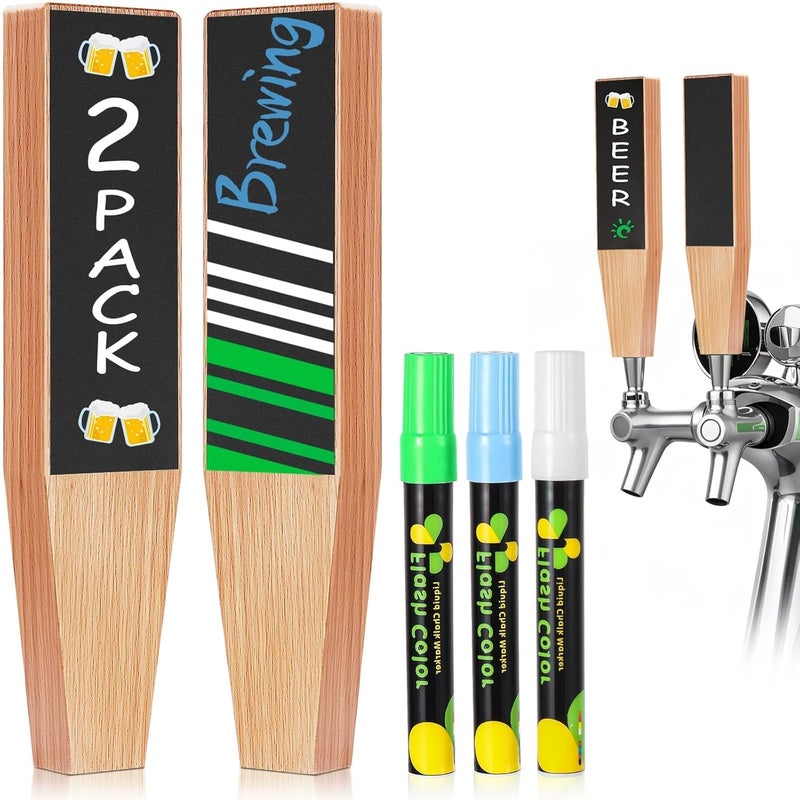 WELLBOM 2PCS Wood Beer Tap Handle Keg Handle 3/8"-16 UNC thread Keg Tap Handle Beech Tap Handles for Kegerator Beer Faucet with 3PCS Pen - Image 1