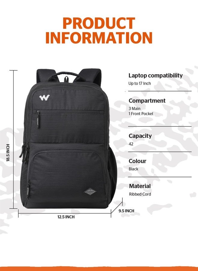 Wildcraft Drifter 42 Laptop Backpack With RainCover for Man & Women, 42L Ideal bags for men Office use/School/College Boys and Girls, 3 Compartment Bag, Black - Image 5