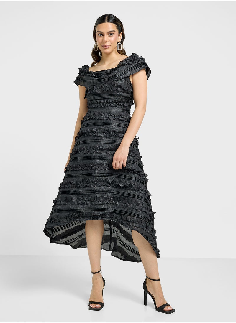 Just Me - Off The Shoulder High Low Dress - Image 1