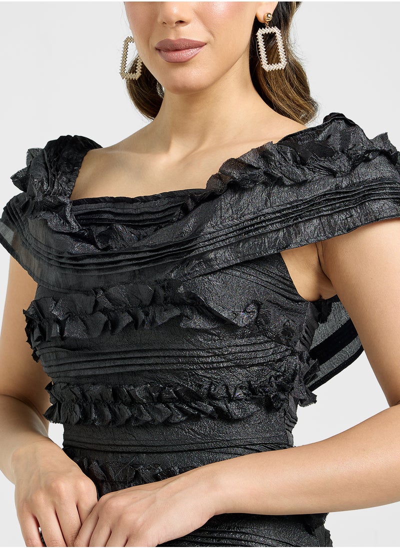 Just Me - Off The Shoulder High Low Dress - Image 1