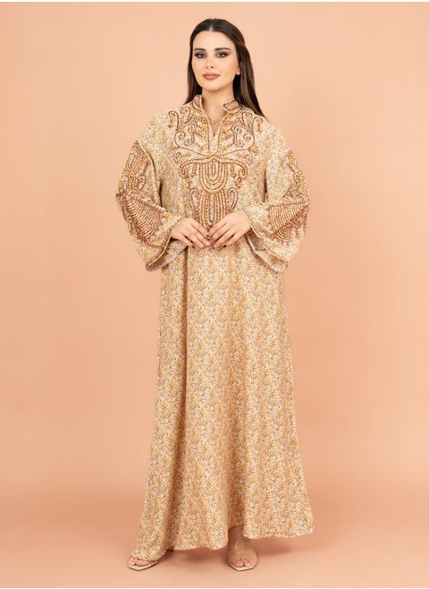 Crystal and Thread Elegance Jalabiya IK1010 Brown