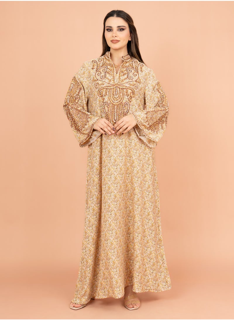 IKKXA Crystal and Thread Elegance Jalabiya IK1010 Brown  - Image 1