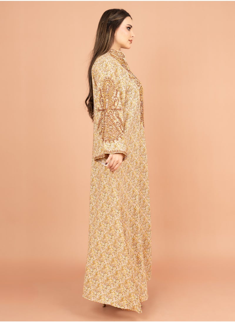 IKKXA Crystal and Thread Elegance Jalabiya IK1010 Brown  - Image 3