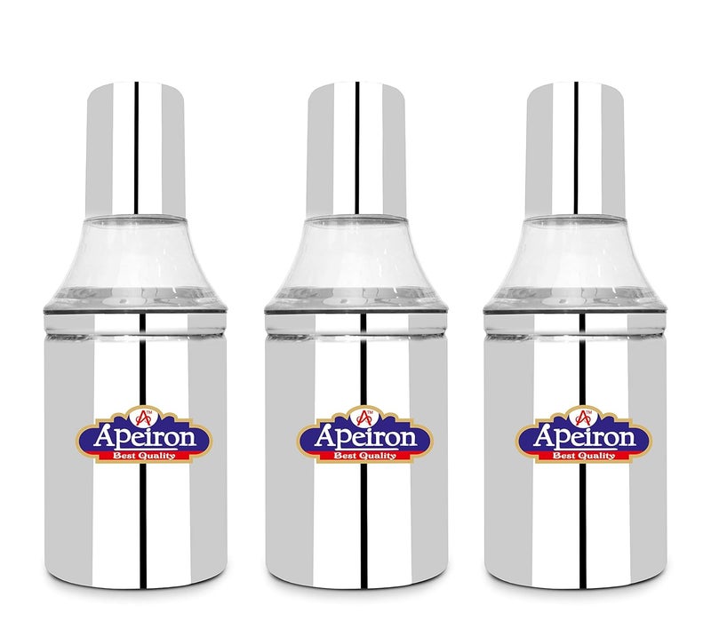 Apeiron Stainless Steel Nozzle Oil Dispenser Without Handle 500 ML Pack of 3 Silver