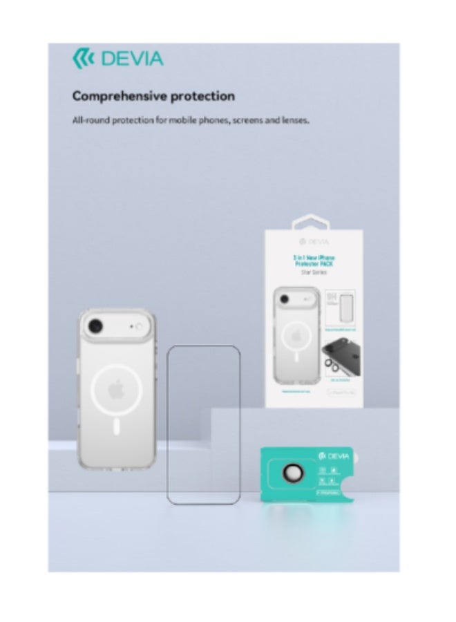 ديفيا بكج حماية ايفون 17 آير- 3*1( جراب ماجسيف شفاف + زجاج حماية كامل الشاشة + حماية  عدسة ) يدعم مغناطيسي متوافق مع الشحن اللاسلكي وتركيب سهل وسريع مع أدوات المساعدة المرفقة - Image 1