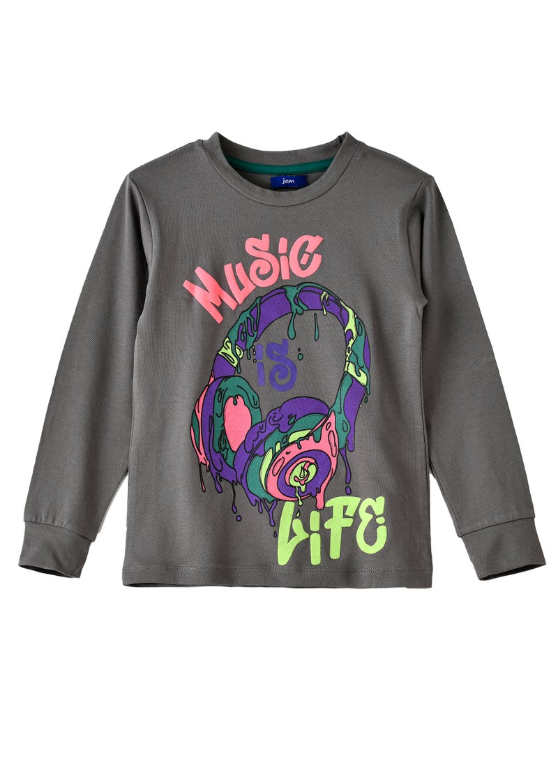 JAM Boys Grey Music Graphic T-Shirt  - Image 1