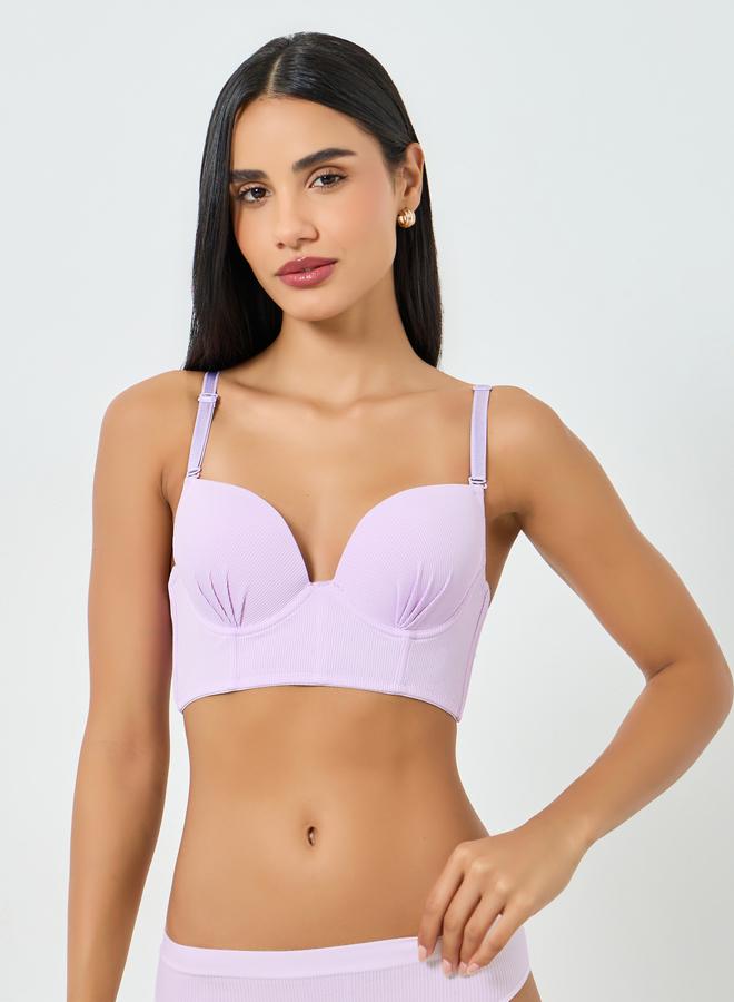 Take Two Lilac Solid Longline Padded Wired Bra - Image 1