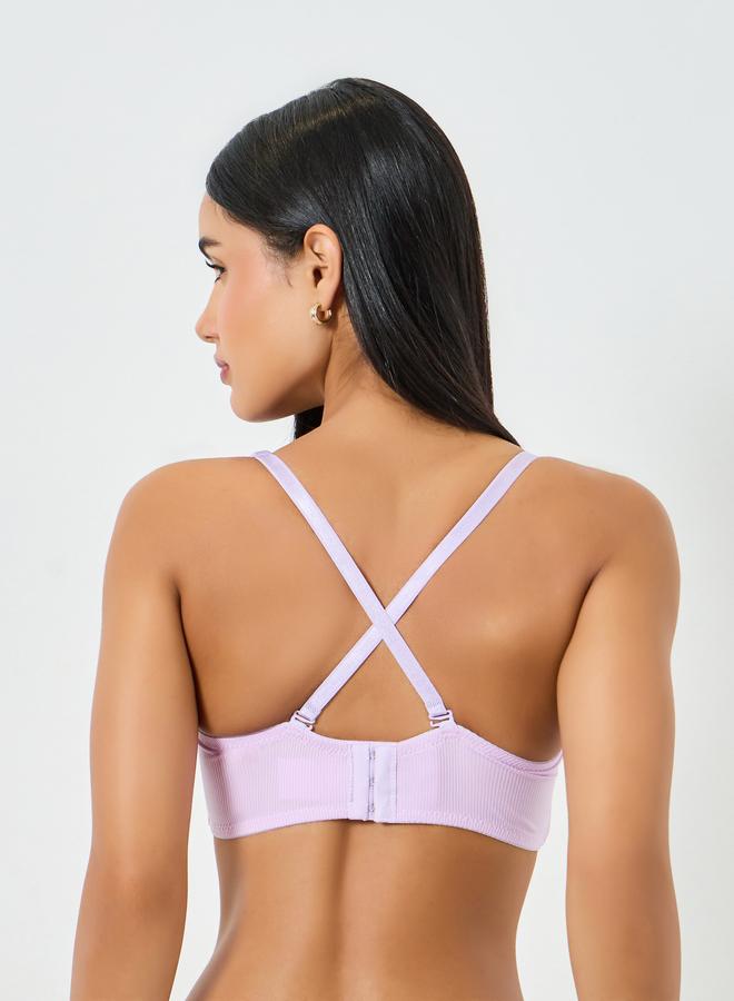 Take Two Lilac Solid Longline Padded Wired Bra - Image 5