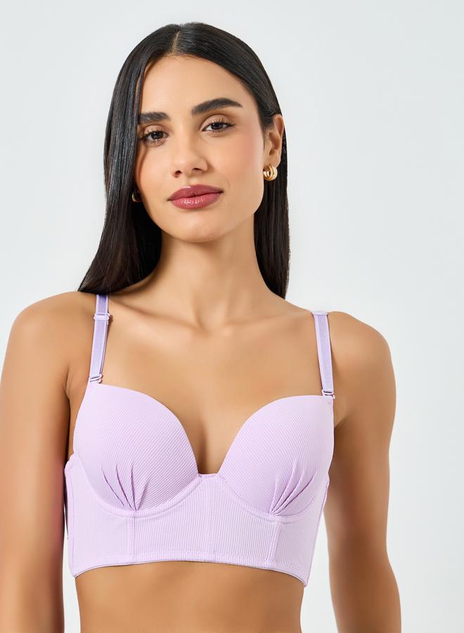 Take Two Lilac Solid Longline Padded Wired Bra - Image 2