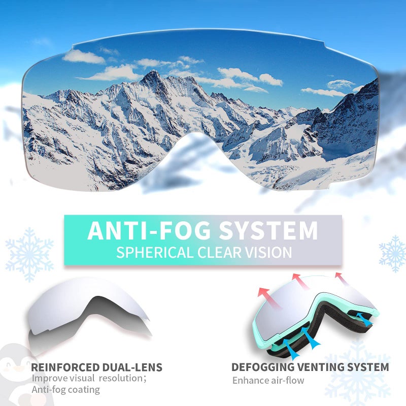 Freela Ski Goggles Snowboard Snow Skiing Snowboarding Equipment Winter Snow Sport Glasses Goggles Anti-fog UV Protection Mirror Clear Goggles for Toddler Kids Girl Boy Youth Snowmobile Snowboard Gear - Image 4