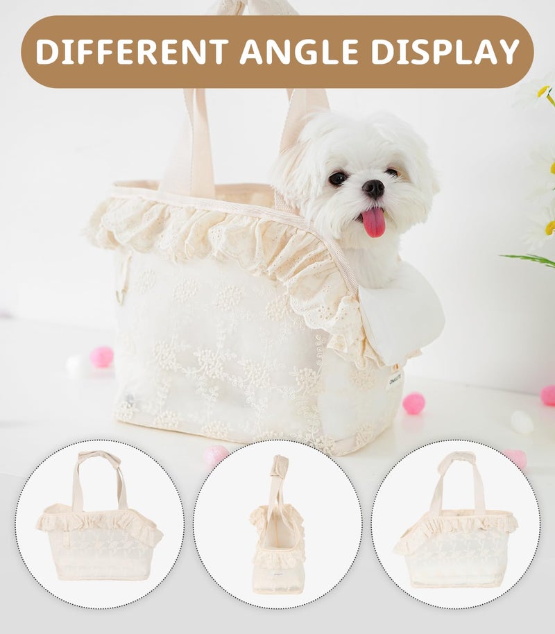 ONECUTE Dog Carrier for Small Dogs Rabbit cat with Lace Design, Cotton Bag, Dog Carrier Soft Sided, Collapsible Travel Puppy Carrier (Beige, 13" L x 6.7" W x 10.6" H) - Image 5