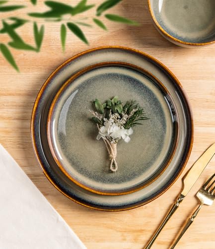 TheTerra Ceramic Dinnerware Sets for 4, 12 Pieces Porcelain Lightweight Plates and Bowls Sets, Scratch Resistant Dish Set, Oven & Microwave & Dishwasher Safe, Coffee Bean - Image 2