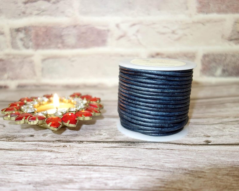 cords craft 1mm Leather Cord Thin Necklace for Jewelry Making, Crafts, Pendant, Bracelet, String Cording for DIY Projects Vintage Color, Roll of 21.87 Yards, Vintage Navy - Image 5