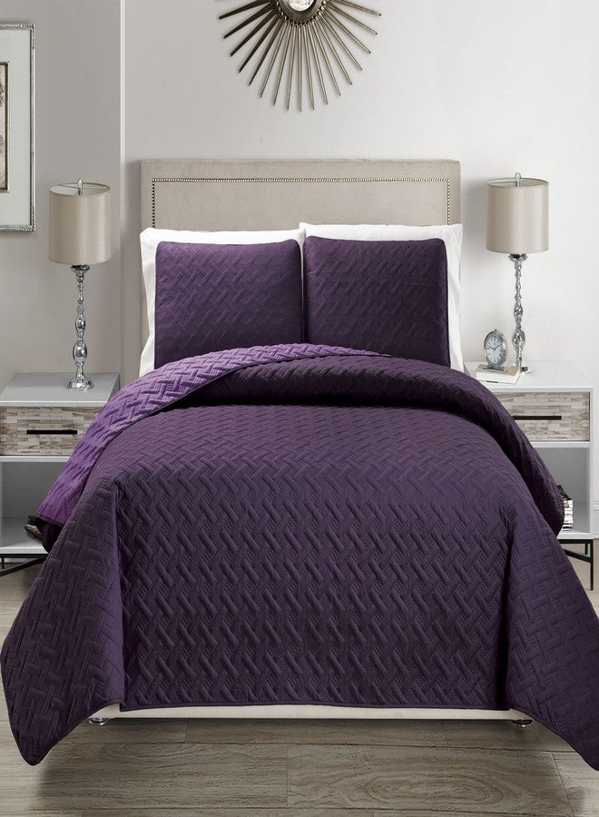 KingLinen Embossed Geometric Reversible Bedspread/Quilt/Coverlet with Sham Set (Purple, King) - Image 1