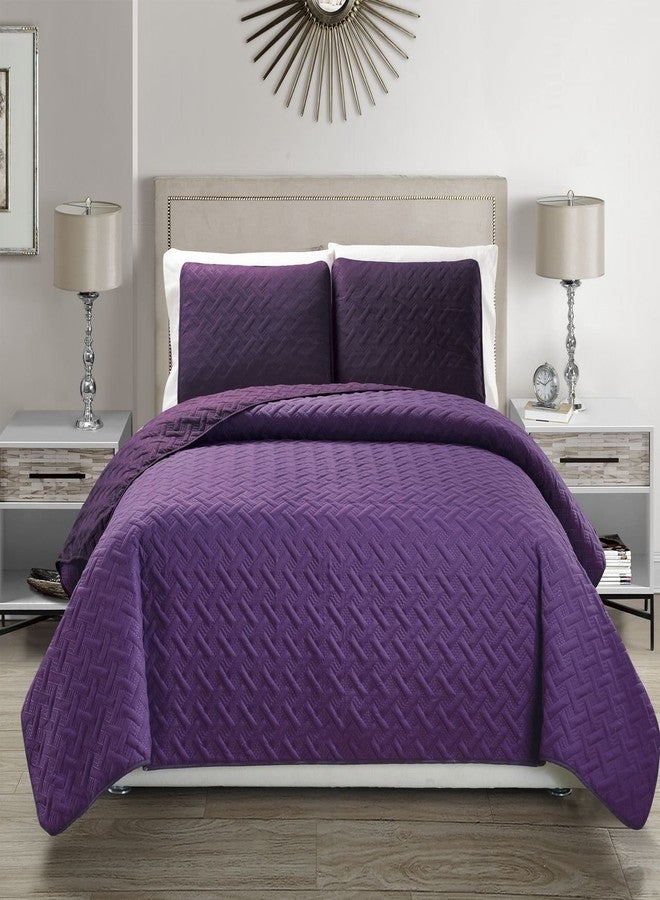 KingLinen Embossed Geometric Reversible Bedspread/Quilt/Coverlet with Sham Set (Purple, King) - Image 3