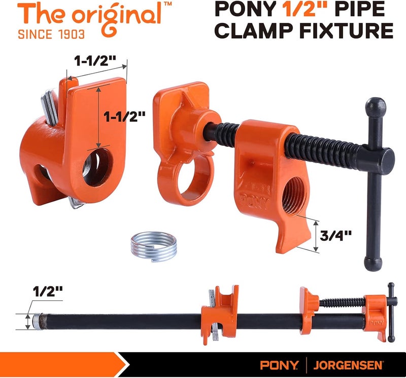 PONY 1/2 Inch Pipe Clamps for Woodworking, 2-Pack - Image 3