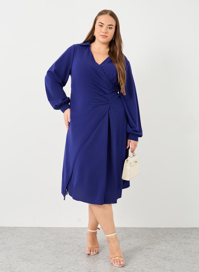 ستايلي فستان ميدي ملفوف بأكمام بالون ستايلي بلس - Image 1