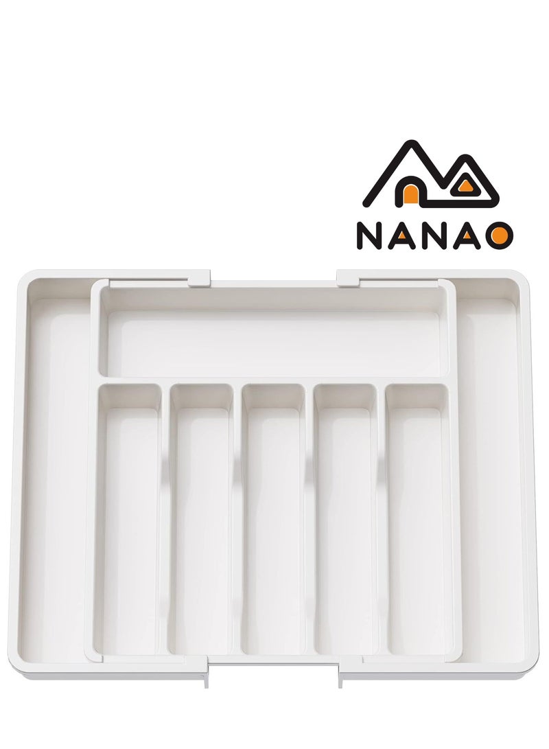 NANAO Silverware Drawer Organizer,Kitchen Drawer Organizer Expandable & Adjustable Silverware Organizer - Utensil Holder and Cutlery Tray with Grooved Drawer Dividers for Flatware and Kitchen Utensils (White)  - Image 1