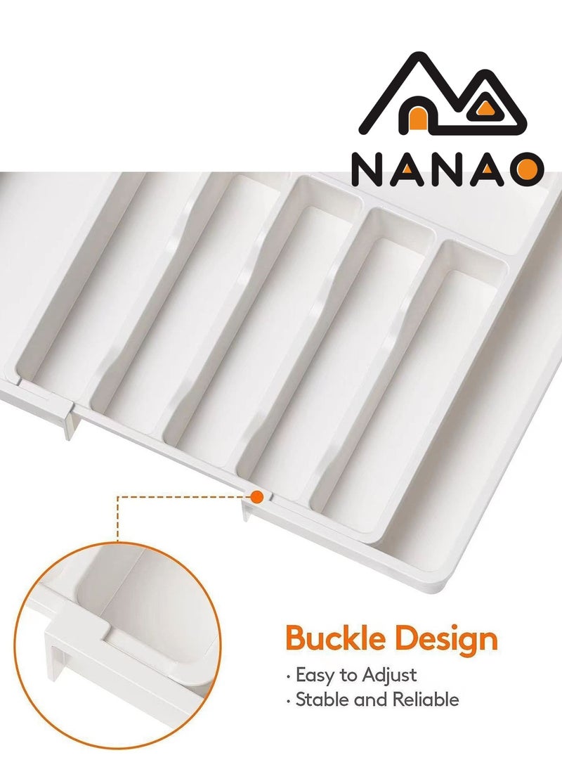 NANAO Silverware Drawer Organizer,Kitchen Drawer Organizer Expandable & Adjustable Silverware Organizer - Utensil Holder and Cutlery Tray with Grooved Drawer Dividers for Flatware and Kitchen Utensils (White)  - Image 5