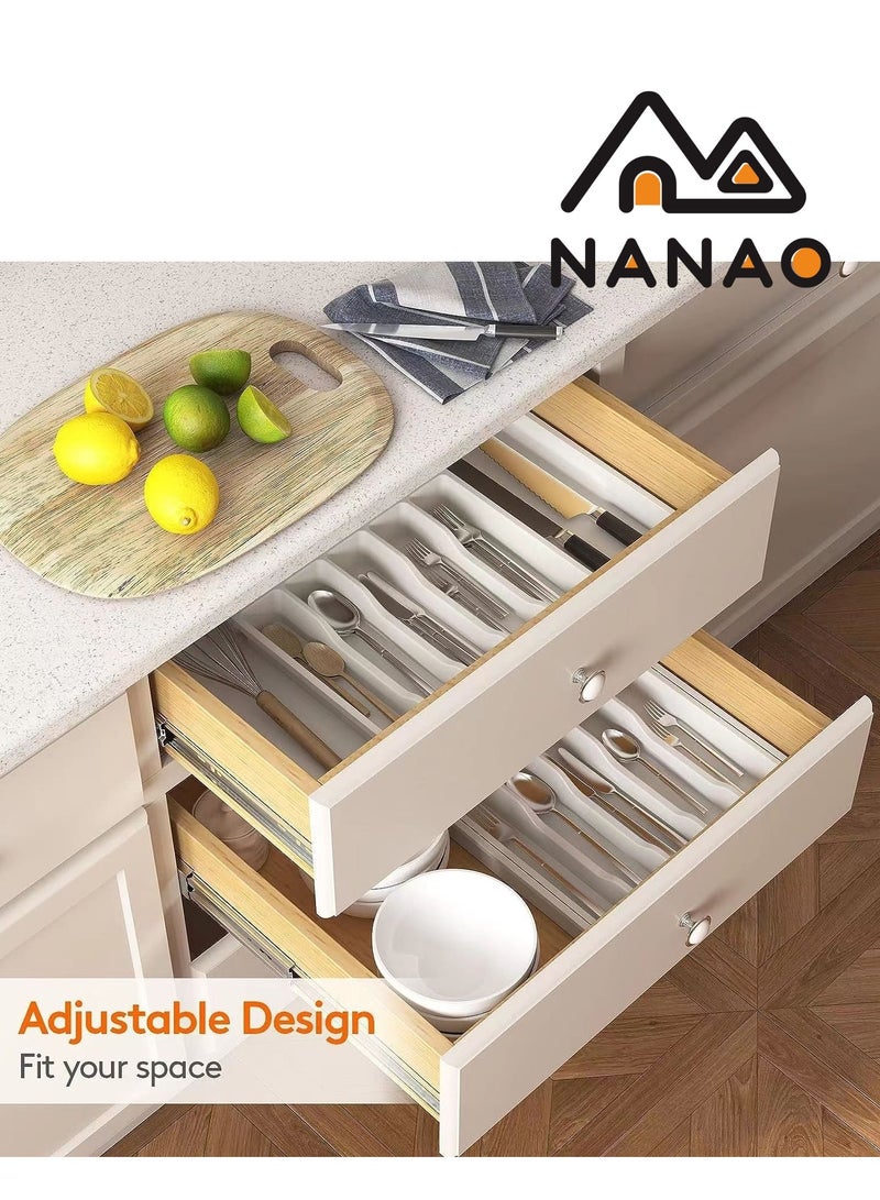 NANAO Silverware Drawer Organizer,Kitchen Drawer Organizer Expandable & Adjustable Silverware Organizer - Utensil Holder and Cutlery Tray with Grooved Drawer Dividers for Flatware and Kitchen Utensils (White)  - Image 3