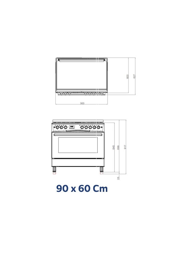 GL General General GL 90x60cm 5 Burners Gas Ranger, Iron Cast Heavy Stand, Auto Burner, Total Safety, Oven Grill, 1 Fans, Up & Down Heating Oven, Inside Oven Light, Timer, Three Layers Oven Door, Easy to Clean Surface  - Image 3