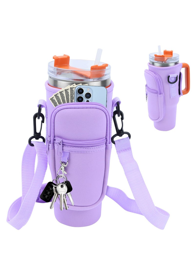 EVEREEN Water Bottle Carrier Bag for Stanley 40oz Tumbler, Water Bottle Holder with Pouch, Adjustable Strap and Sleeves for Accessories,Stanley Cup Accessorie  - Image 1