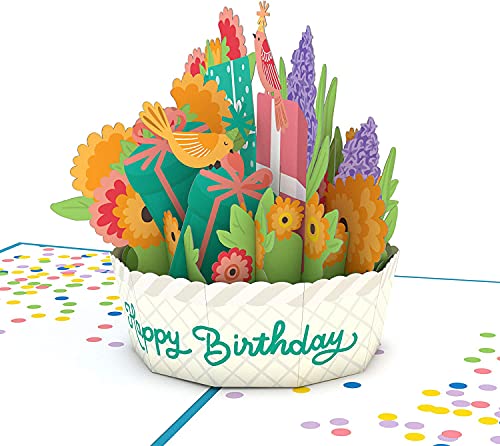 Lovepop Happy Birthday Pop-Up Card for Her and Him- 3D Floral Birthday Greeting Cards for Boys, Girls, Men, Women - Full of Fun - 5" x 7" Bird Basket Bouquet Card - Blank Note Card & Envelope Included - Image 1