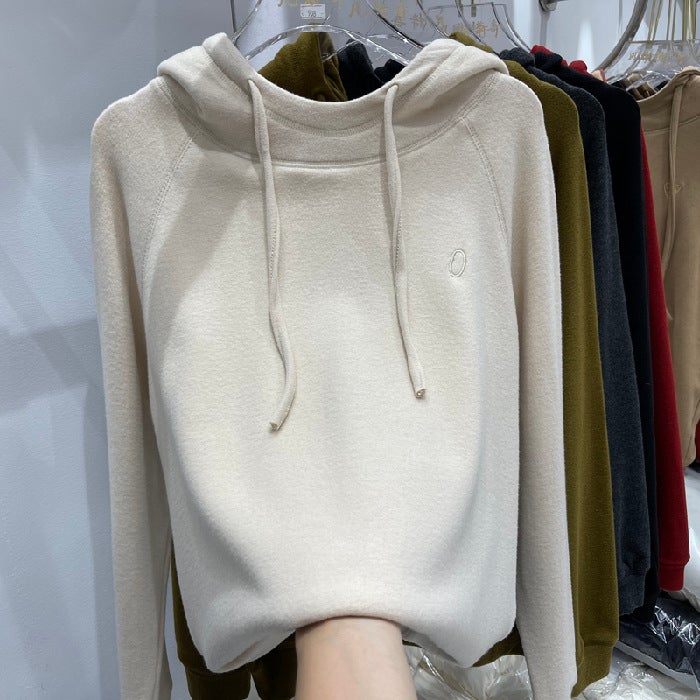 1632# [2025 autumn and winter new] velvet base hoodie women 2025 autumn and winter new Joker warm hooded Yellow  - Image 4