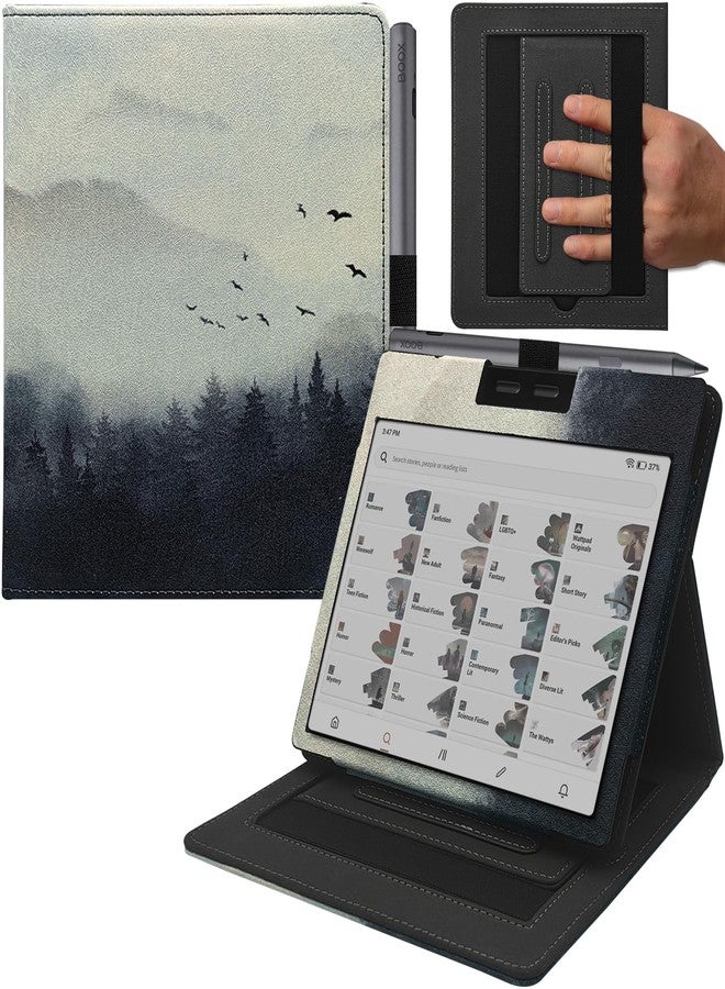 GOVTVA جراب GOVTVA مزدوج الحامل لجهاز Boox Go 7 Onyx مقاس 7 بوصات / Boox Tablet Go Color 7 (الجيل الثاني / الجيل الأول 2025 / 2024) / غطاء صفحات Boox مع حامل قلم مرن / خاصية التشغيل والإيقاف التلقائي / حزام يد مزدوج (غابة ضبابية) - Image 1