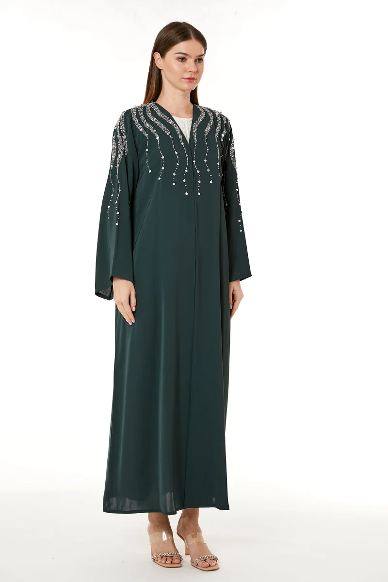 Moistreet Embellished V-Neck Abaya