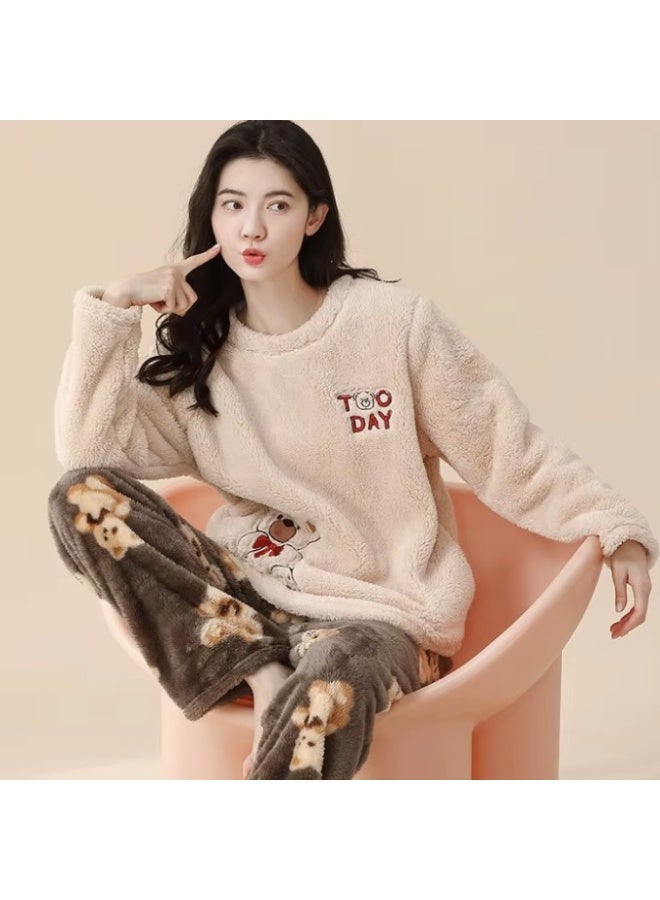 Premium Pajamas set, Lounge set, (Large Size) Cozy Sleepwear for women, Flannel Long Sleeve, 2pcs Set, Thickened Warm for restful nights. - Image 2