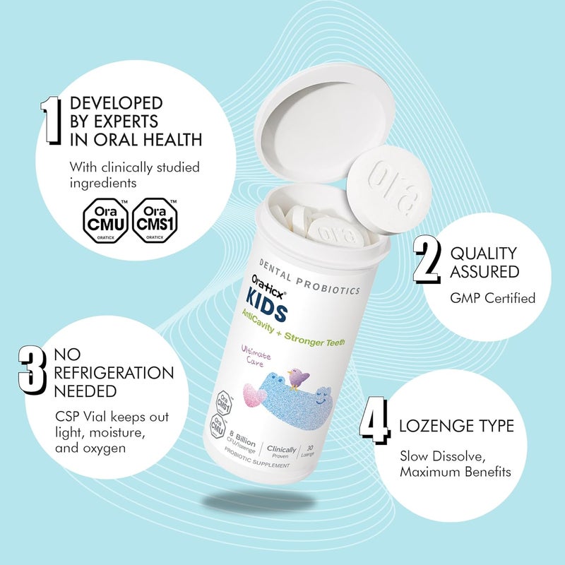 OraTicx Kids Dental Probiotics for AntiCavity  Healthy Teeth and Gums 8 Billion CFU Probiotics for Oral Health Yogurt Flavor 1PK - Image 4
