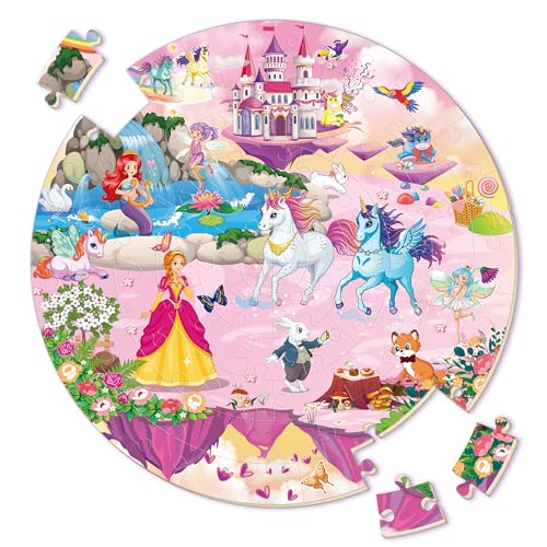 SYNARRY Unicorn Princess Mermaid Fairy Floor Puzzle for Kids Ages 35 Large 70 Piece Wooden Puzzle for Kids Ages 46 Preschool Toys Gifts for 3 4 5 6 7 8 Years Old Boys Girls Children - Image 1