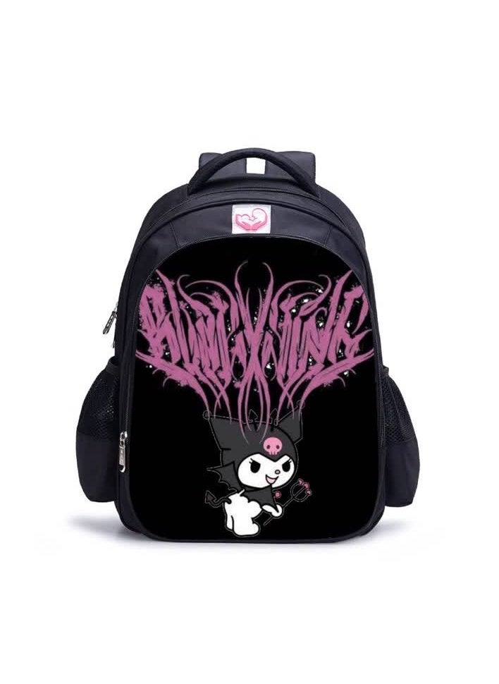 Generic - Manufacturer cartoon animation 42cm backpack Kuromi printed primary and secondary school student schoolbag,Library B-1 Black - Large - Image 1