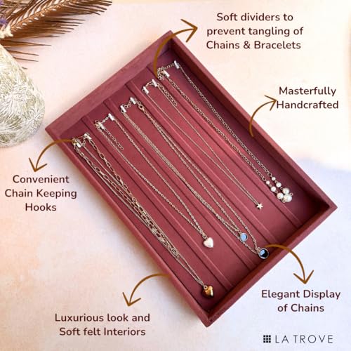 La Trove Velvet Bracelet Organizer Tray for Drawer | Premium Jewelry Display Holder for Bracelets, Chains & Bangles Storage | Wardrobe Jewellery Tray | Pink - Image 3