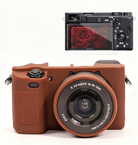 Frevyve Case for Sony Alpha A6400 A6300 Camera Accessories, Soft Silicone Protective Case, Slim Fit Sleeve with A6400 A6300 Screen Protector, Lightweight, Anti-Scratch (Brown) - Image 1