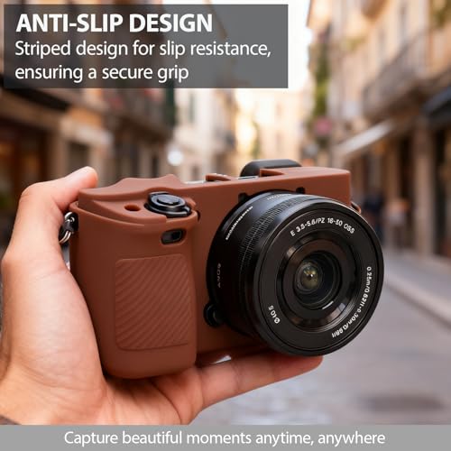 Frevyve Case for Sony Alpha A6400 A6300 Camera Accessories, Soft Silicone Protective Case, Slim Fit Sleeve with A6400 A6300 Screen Protector, Lightweight, Anti-Scratch (Brown) - Image 2