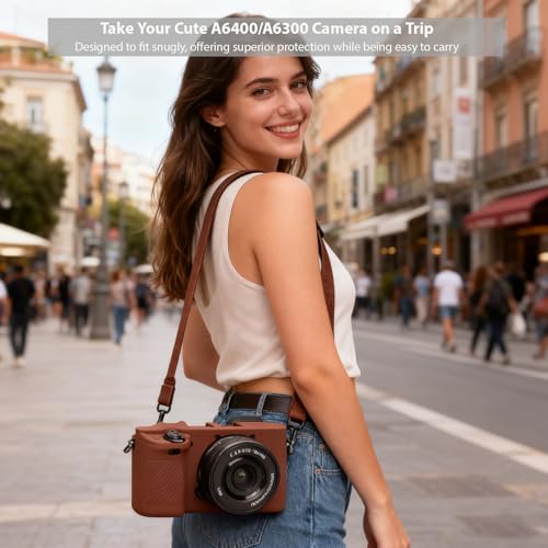 Frevyve Case for Sony Alpha A6400 A6300 Camera Accessories, Soft Silicone Protective Case, Slim Fit Sleeve with A6400 A6300 Screen Protector, Lightweight, Anti-Scratch (Brown) - Image 3
