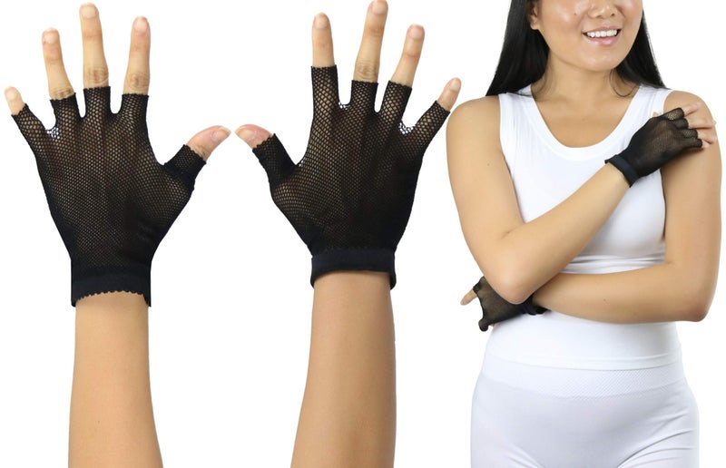 ToBeInStyle Women's Fishnet 100% Nylon Wrist Length Glove Warmers - Black - Image 5