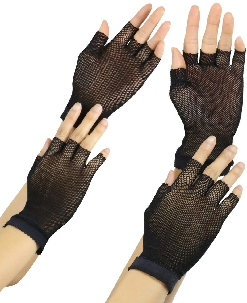 ToBeInStyle Women's Fishnet 100% Nylon Wrist Length Glove Warmers - Black - Image 3