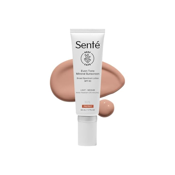 Senté Even Tone Mineral Sunscreen Tinted | SPF 40 Light-Medium | Hydrating, Lightweight Sun Protection Treatment for Redness & Discoloration | UVA/UVB & Blue Light Defense | 1.7 oz